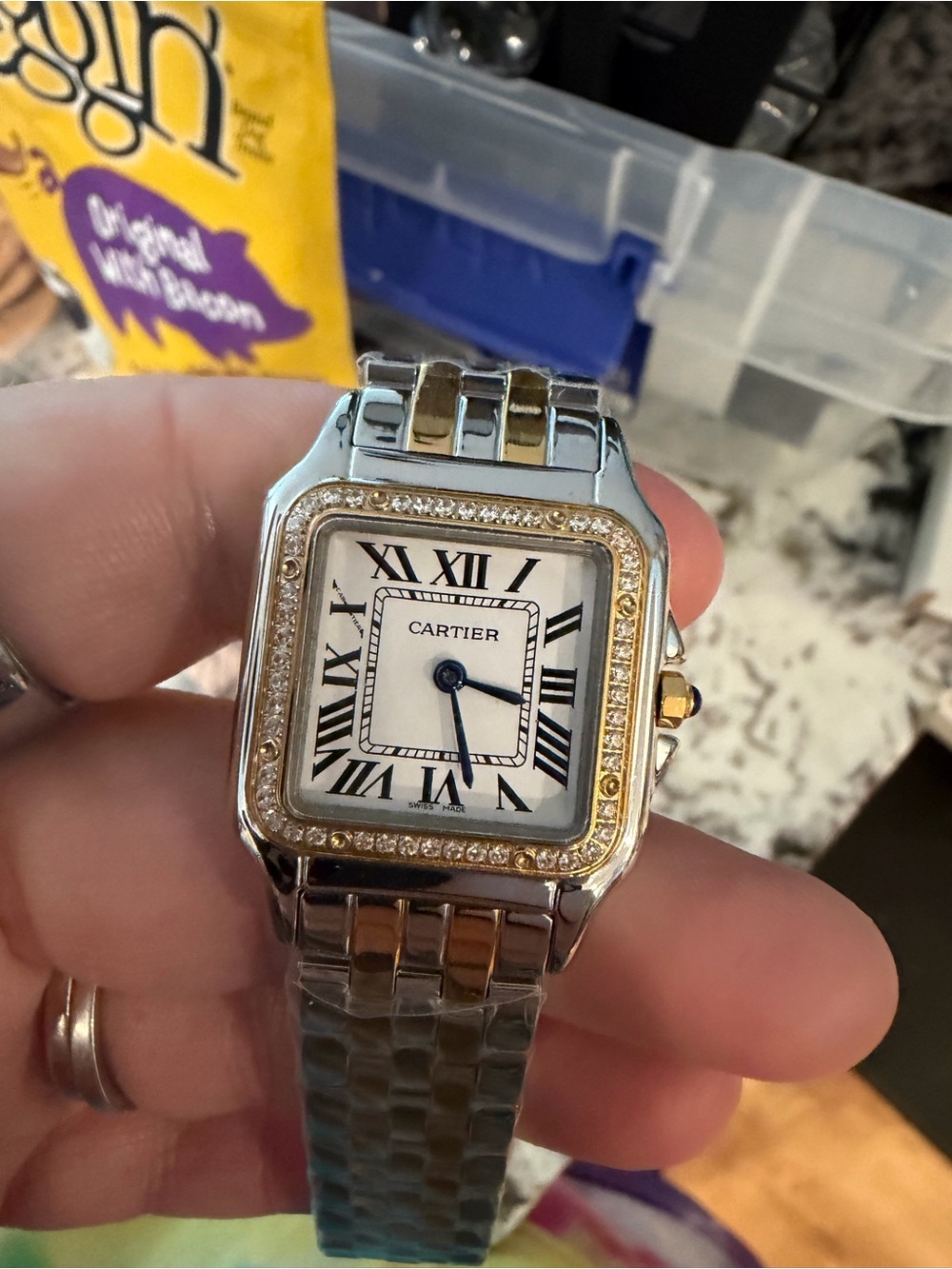 27mm women’s Gold-Tone Square Dial Diamond Bezel Bracelet Watch